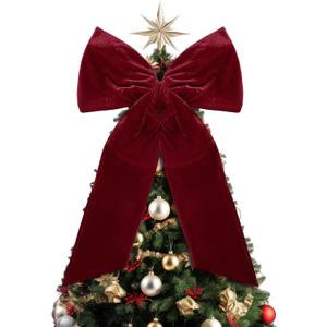 20 x 30 Inches Christmas Large Velvet Bows Christmas Tree Topper Decor Giant Xmas Tree Toppers Bows for Home Wreath Wall Backdrop Birthday Wedding Party Decorations(Burgundy,1 Pcs)