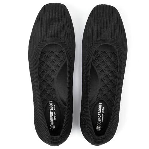 Frank Mully Women's Flats Square Toe Flats Comfortable Slip on Washable Ballet Flats Shoes for Women Dressy Work Black 7,5