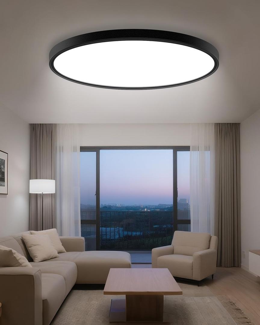 hepside 23INCH Big Dimmable Flush Mount Ceiling Light Fixture Black, 3CCT Selectable 3000/4000/6500K Ceiling Lamp, 50W 5000LM Super Bright Low Profile Light for Bedroom, Kitchen, Bathroom, Hallway