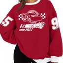 Women's Car Graphic Sweatshirt Cars Land Pullover Vacation Trip Crewneck Long Sleeve Shirt Car Racer Lover Clothes (Red), Size S