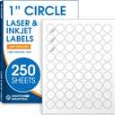 1" Circle Printable Labels Compatible with Inkjet and Laser Printers - 250 Sheets, 15750 Matte White Round Stickers for Pricing, Product Labeling, and Custom Tags - Spartan Industrial Template C002