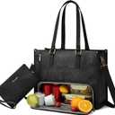 LOVEVOOK Lunch Tote Bag for Women, 15.6 Inch Laptop Bag with Insulated Lunch Compartment, Quilted Large Capacity Computer Handbag with Purse for Business, Work, Collage, Office, Casual, Jet Black