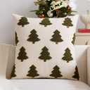 Christmas Pillow Covers 18 x 18 Inch Embroidery Green Trees Decorative Throw Pillow Covers Xmas Winter Holiday Decor for Sofa Couch Bed Living Room Beige