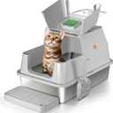 Stainless Steel Cat Litter Box with Lid, 180 Flip-Top XL Extra Large Enclosed Litter Box, Covered Metal High Sided Litter Pan with Steps & Scoop, Easy Cleaning, Odor Control, Non-Sticky-Grey