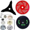 Brush Cutter Blade Set with Adapter Kit, 9" Chainsaw Tooth Cutter 20T, 9" Carbide Tipped 36 Teeth, 10" Carbon Steel 3 Teeth Blades with Files for Trimmer and Weed Eater