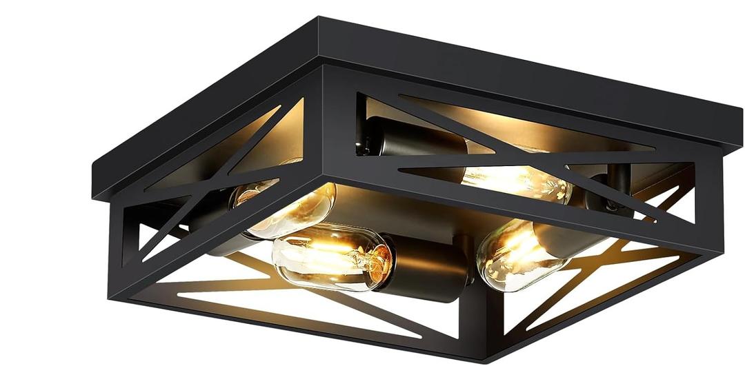SKEJAO Black Flush Mount Ceiling Light Fixture,4-Light Square Hallway Light Fixtures Ceiling,Light Fixtures Ceiling Mount for Farmhouse,Kitchen,Hall,Bedroom