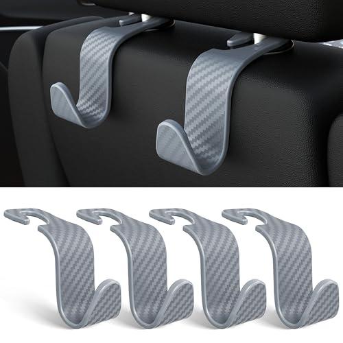 Amooca Car Seat Headrest Hook 4 Pack Hanger Universal Vehicle Car Storage Organizer for Handbag Purse Coat S Type Checkered Grey