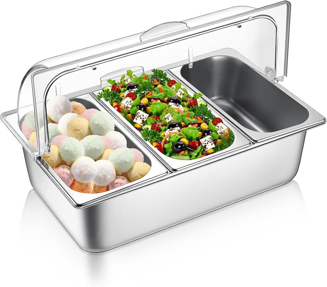 Countertop Food Serving Display Container, Silver, 21 x 13 x 13''