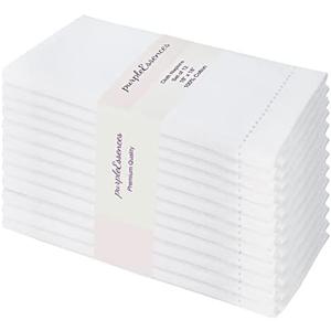 PurpleEssences Set of 6 Hemstitch Cloth Dinner Napkins 100% Cotton - Soft Durable Washable - Ideal for Wedding Fall Thanksgiving - Perfect Everyday Use Table Linen 18x18 - White
