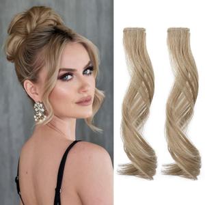 REECHO Long Side Air Bangs, Wavy Curly Clip in Curtain Bangs Front Side Bangs Face-Framing Highlights for Women Daily Use 2 PCS Set Long Temples-Ash Brown