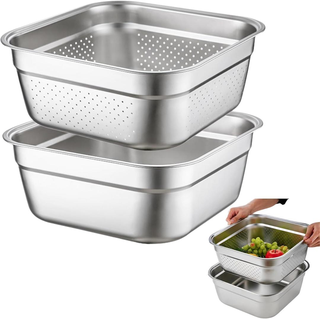 2 in 1 Large Stainless Steel Sink Basin with Colander, Lancisism 12.6" Stainless Steel Washing-up Bowl Multi-purpose Dish Tub for Sink Wash Basins Dishpan for Sink, 32 CM