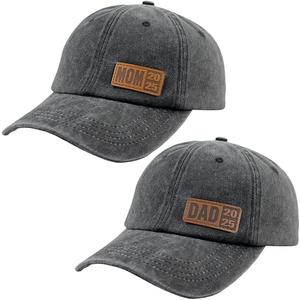 Tacoesha 2PCS Leather Dad and Mom EST 2025 Hats for Men Women, Adjustable Cotton Funny Parents Baseball Cap
