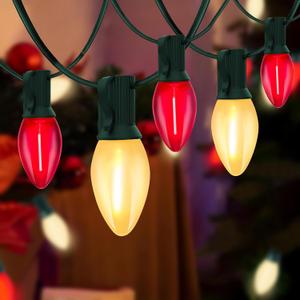 C7 LED Christmas Lights Outdoor, 25FT Red and Frosted White Christmas Lights with 27 LED Energy-Efficient Bulbs, Hanging Outdoor Decorations Vintage Christmas Lights for Party Tree Patio Garden Yard