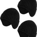 Winter Hats for Kids - Warm Toddler Beanie Hat with Ear Flaps, Toddler Girls Winter Hat for 3-8 Years Boys Girls (Black, 3 Pack)