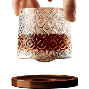 Rotatable Tumbler Crystal Glass Cups,Unique Drinking Glasses,Spinning Whiskey Old Fashioned Bourbon Glass for Cocktail,Scotch