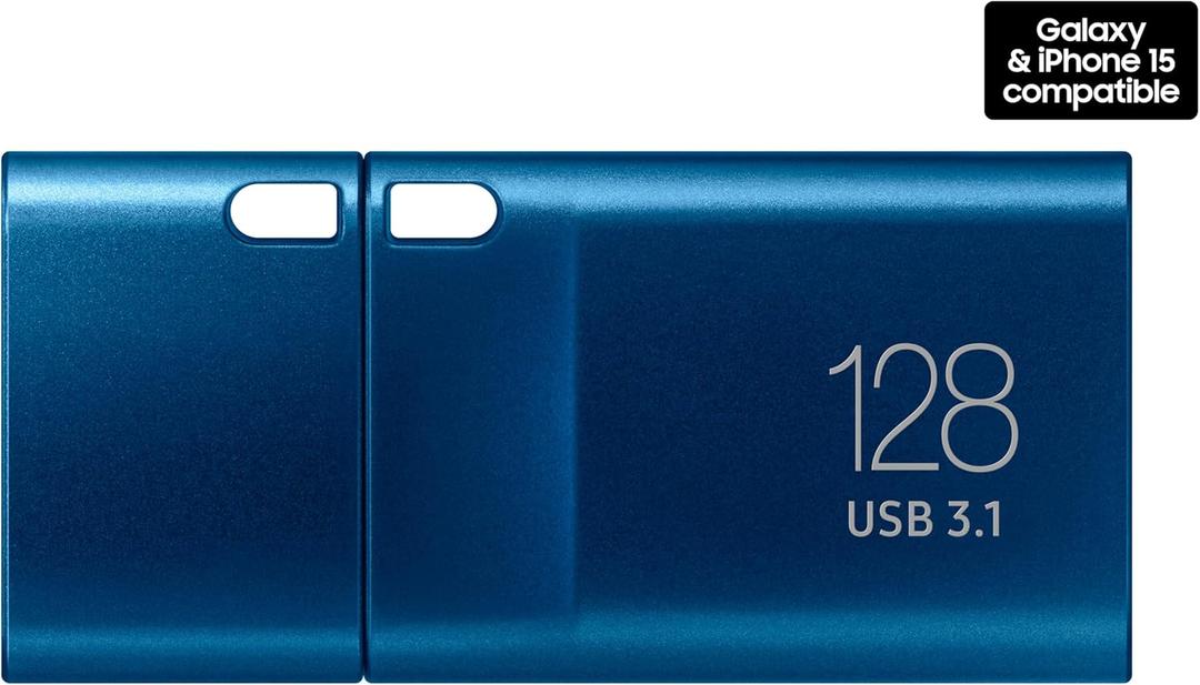 Samsung Type-C USB Flash Drive, 128GB, Transfers 4GB Files in 11 Secs w/Up to 400MB/s USB 3.2 Gen 1 Read Speeds, Compatible w/USB 3.0/2.0, Waterproof, 2022, Blue, MUF-128DA/AM