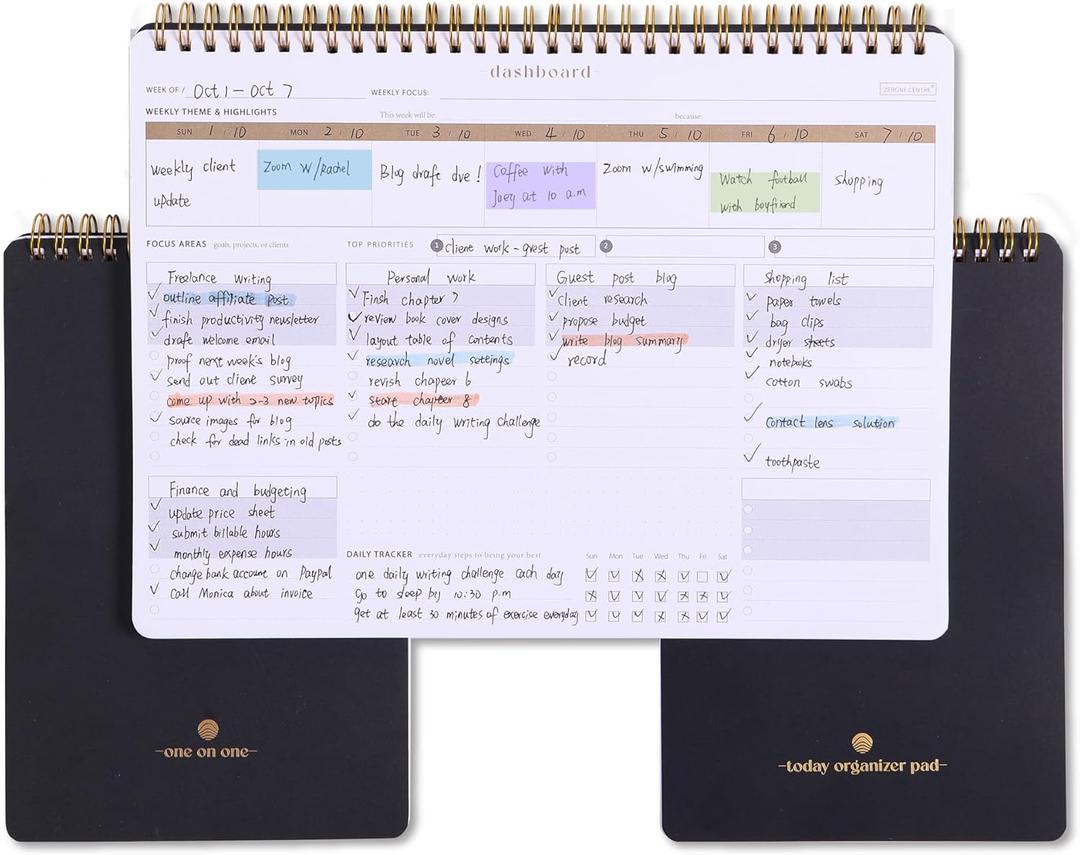 3 Piece Productivity Notebook for Work - Office Planner Set Includes Weekly Dashboard, Daily To-Do List Notepad & Meeting Notes - Keep Your Projects,Schedule, Meetings More Efficient