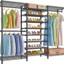 VIPEK S3 Heavy Duty Garment Rack Freestanding Clothes Rack Closet Storage Organizer Large Wardrobe with 6-Tier Shoe Rack, Hanging Rod, Adjustable Shelf, 68.9" L x 15.7" W x 76.4" H, Black