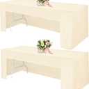 2 Pack Open Back Fitted Rectangle Tablecloths 96 x 30 Inch, Beige Table Clothes for 8 Foot Tables, Washable Polyester Fitted Table Cover for Parties, Wedding, Banquet, Trade Show (Beige, 8FT)
