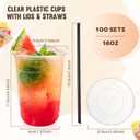 tchrules 100 Set 16oz Plastic Cups with Lids and Straws, Disposable Clear Iced Coffee Cup with Lid, Round Bottom Plastic To Go Cups for Cold Drinks Slushie Smoothie Lemonade Matcha Party Shop Supplies