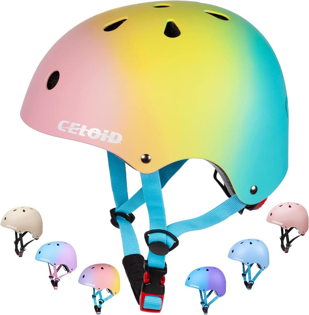 Kids Bike Helmet,Toddler Skateboard Helmets for Ages 2-3-5-8-14 Years Boys GirlsAdjustable Multi-Sport Bicycle Skateboarding Football Roller Skating Scooter Rollerblade Balance Bike Helmet, M(20.5"-22"/10-16 years), Pink-blue
