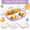Domensi 3 Sets Kids Porcelain Plates with Silicone Sleeves 8.2 Inch Divided Porcelain Plate Toddler White Suction Dishes for Baby Troubleless Eating Microwave Dishwasher Safe (Classic)