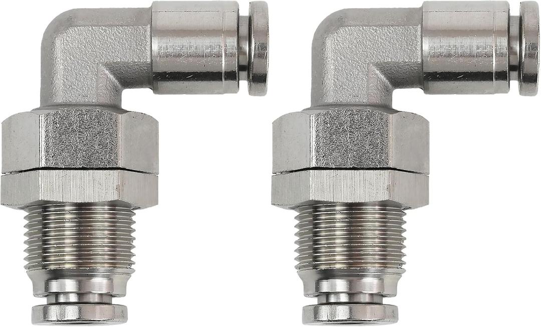 2Pcs 304 Stainless Steel Bulkhead Elbow 1/4" x 1/4" Tube OD Push to Connect Tube Fitting, PLM-1/4 Bulkhead 90 Degree Elbow Pneumatic Quick Connect Air Fitting