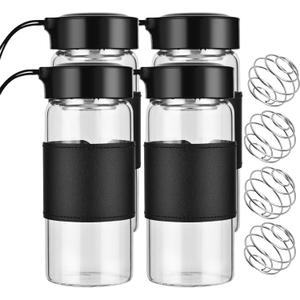 Small Glass Shaker Bottle, 4 Pack 16oz BPA Free Odorless Shaker Bottle with 304SS Mixing Ball and Removable Cleaning Brush for Fitness & Protein Shakes(Black-4Pack)