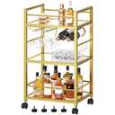 Bar Cart, Serving Cart for Home, Microwave Cart, Drink Cart, Mobile Kitchen Shelf with Wine Rack and Glass Holder, Rolling Beverage Cart for Dining Room, Gold