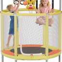 55" Trampoline for Kids, 440lbs Capacity ASTM-Approved Mini Toddler Trampoline with Safety Enclosure Net,4 in 1 Adjustable Gymnastics Bar & Toys, Indoor & Outdoor (Yellow)