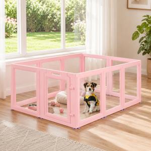 Clear Acrylic Dog Playpen Indoor, 24" H, 10 Panels, Pink | Tool-Free Assembly With Transparent Walls For Cats, Rabbits And Other Small Pets