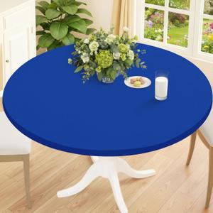 Smiry Round Spandex Tablecloth, Elastic Fitted Washable Tablecloths for 42"-50" Tables, Waterpoof Stretch Picnic Table Cover for Dining, Indoor and Outdoor, Blue
