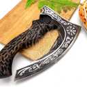 SHINY CRAFTS -Axes viking axe real weapon mens axes gifts for him- with Black Etching Authentic Medieval Pizza Cutter Axe, Norse Pizza Axe Gift, Carbon Steel Viking Axe with Sheath (SCA-027)