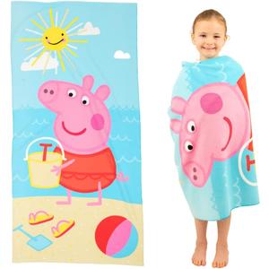 Franco Peppa Pig Kids Super Soft Lightweight 100% Recycled Bath/Pool/Beach Towel Made from Recycled Plastic Bottles, 58 in x 28 in, (100% Official Licensed Peppa Pig Product), Large