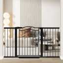 Fairy Baby 57.1"-59.8" Extra Wide Baby Gates with Door, 58 59 Inches Child Gate for Todder Kids, Metal Pressure Mounted Pet Dog Gate, Walk Thru Safety Gate for Doorway Stairs, Black