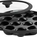 Tramontina Utsava Pre-Seasoned Cast Iron Appam Pan, 12-Hole Appe Pan with Lid, Great for Paniyaram, Takoyaki and more