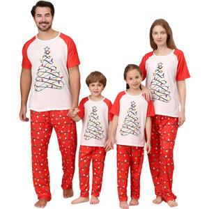 Christmas Pajamas for Family Matching Holiday PJ's Jammies Sets with Short Sleeve Tee and Pants Sleepwear Loungewear (XXL)