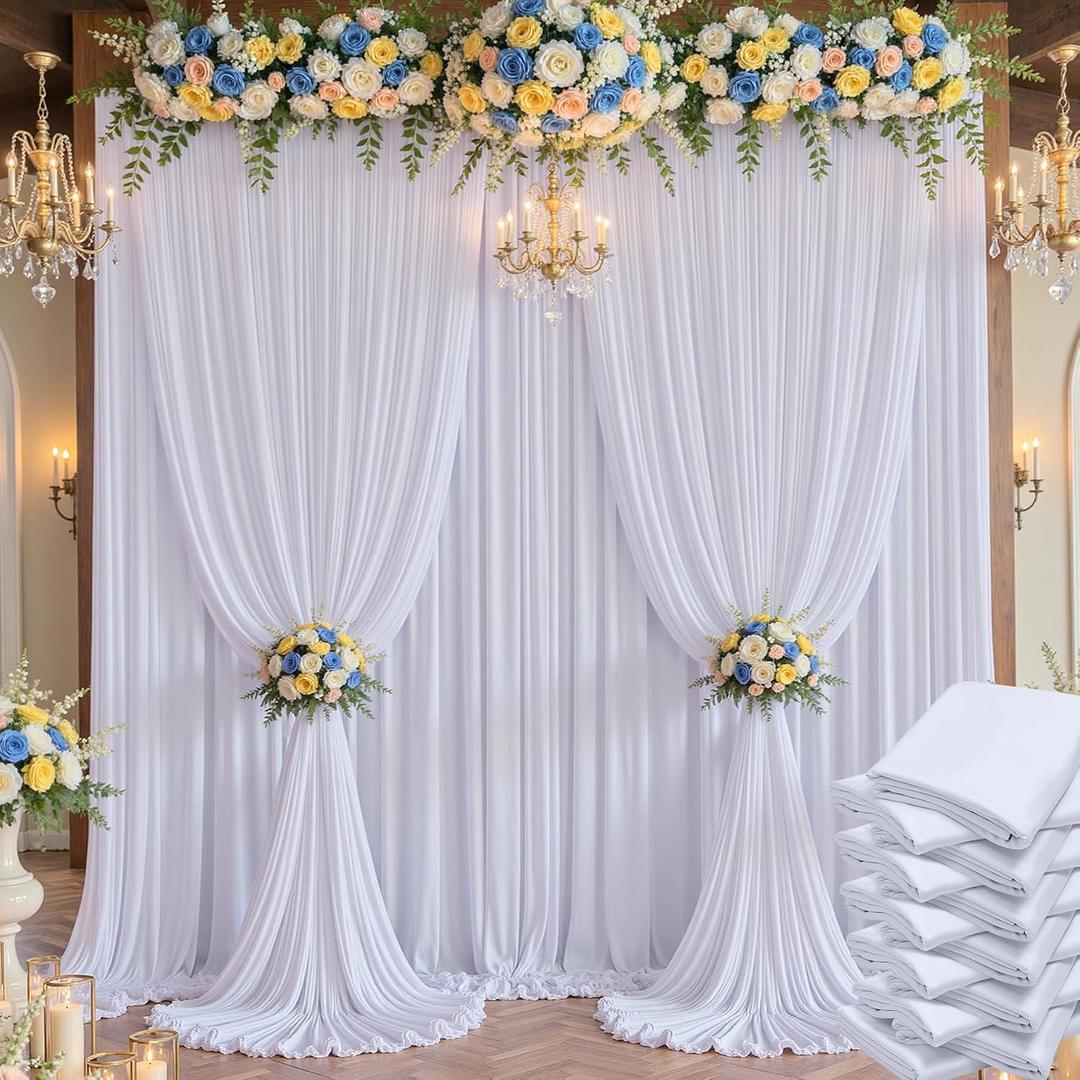 6014 ft White Wrinkle Free Backdrop Curtain, Soft Silky Polyester Wedding Drapes 12 Panels 14ft Height Photo Backdrop Curtains for Parties Birthday Baby Shower Photography Background Cloth, 14ft Long_12 Panels