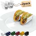 HolaTasty Taco Shell Holder Ceramic, Taco Gifts for Thanksgiving Christmas - Taco Holders Set of 2, Dual Taco Stand for Plates - Hold Street/Hard Shells, Mini Taco Night Accessories for Taco Lovers (White - 2 Pack)