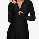 SHEKINI Women's Sun Protection Swimsuits Long Sleeve Zip Rash Guard UPF 50+ Bathing Suit Swimwear Size S