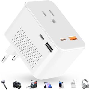 220 V to 110 V Voltage Converter, 20 W PD, Reduces 220 V to 120 V, U.S. to Europe Travel Converter for Over 80 Countries, Including Most European Countries, France, Germany, Italy and Australia