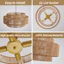 3-Tier Large Rattan Chandeliers, 23.6in Boho Coastal Pendant Lights, Hand Woven Hemp Rope Lighting Fixture, Wicker Hanging Ceiling Light for Living Room, Dining Room, Bedroom, Kitchen Island