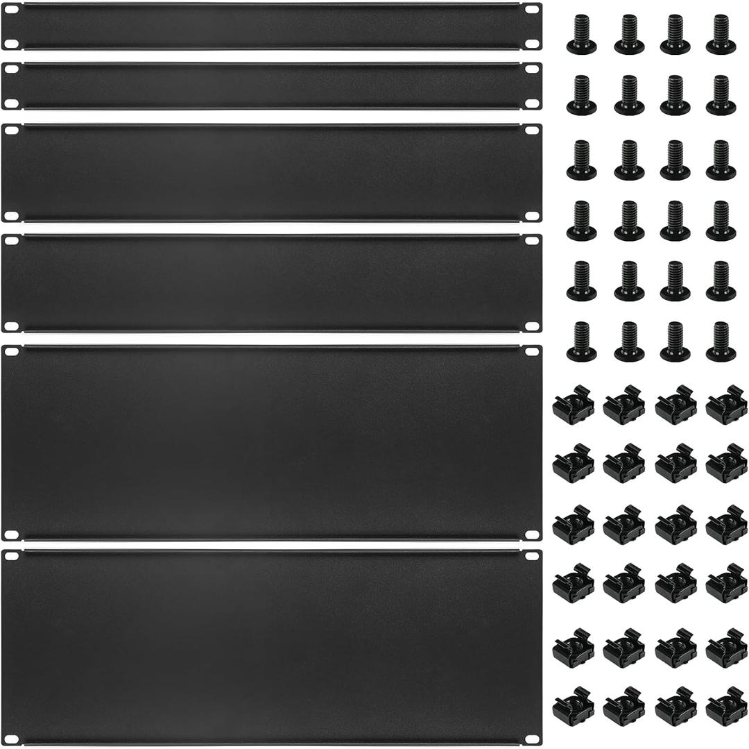 6 Pcs 1U,2U,4U Blank Panel Metal Rack Mount, 19 Inches, Filler Panel Mount Spacer Rack Blanking Panel Kit for Enclosure Server Rack Cabinet Black, 19 inch x 1.75 inch x 3.5 inch or 7 inch