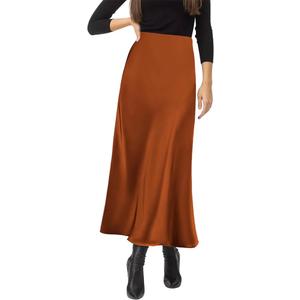 Amy Babe Women's Satin Silky High Waist Maxi Skirt Elegant Elastic Waistband A Line Long Skirts XL