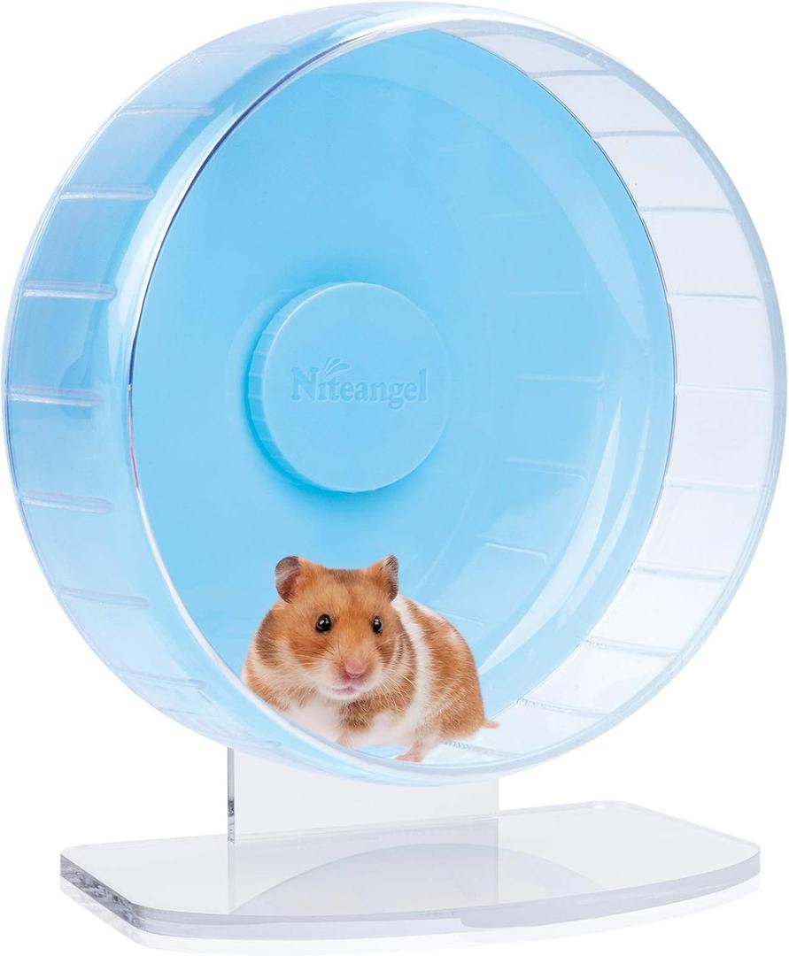 Niteangel SuperSilent Hamster Exercise Wheels:  Quiet Spinner Hamster Running Wheels with Adjustable Stand for Hamsters Gerbils Mice Or Other Small Animals (M, Light Blue)