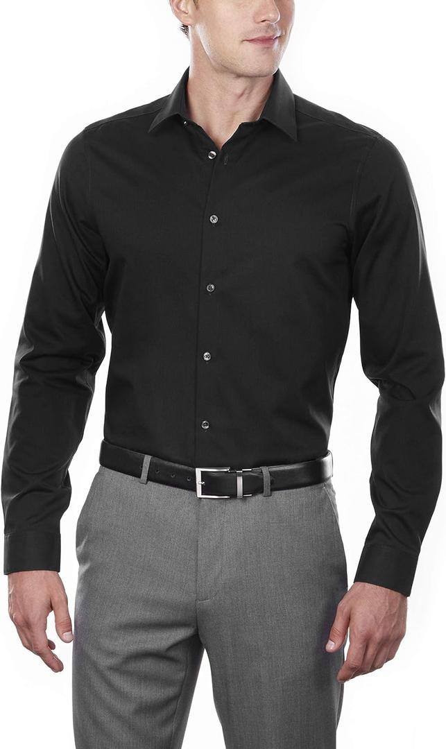 Calvin Klein Men's Dress Shirt Slim Fit Non-Iron Herringbone (14.5" Neck 32"-33" Sleeve, Black)