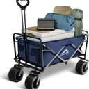 Large Collapsible Wagon Cart Heavy Duty Foldable, Large Capacity Foldable Grocery Beach Wagon for Camping Sports Shopping, Blue