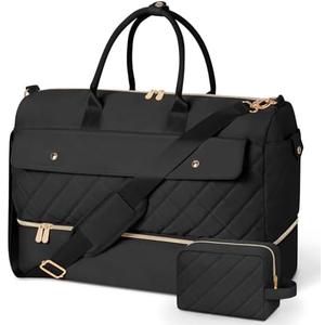 Wedama Weekender Bags for Women, Large Travel Duffel Bag with Shoe Compartment, Carry on Overnight Bag with Toiletry Makeup Bag, Gym Duffel Bag Travel Tote Bag for Travel Gym Camping Hospital, Black