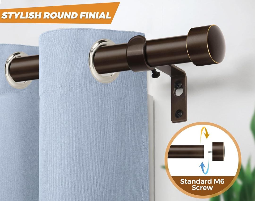TONIAL Bronze Curtain Rod, Telescoping Splicing 3/4 Drapery Rod 32 to 86 Inch, Decorative Single Curtain Rods for Windows with Round Cap Finial