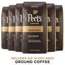 Peet's Coffee, Medium Roast Ground Coffee - Big Bang 63 Ounces (6 Bags of 10.5 Ounces) (EXP 02/14/26)
